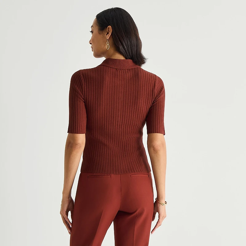 Liz Claiborne Womens Elbow Sleeve Polo Sweater
