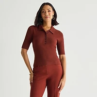 Liz Claiborne Womens Elbow Sleeve Polo Sweater
