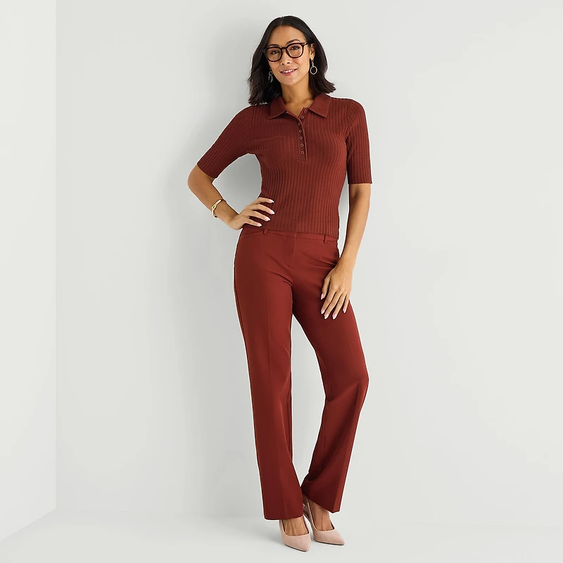 Liz Claiborne Womens Elbow Sleeve Polo Sweater