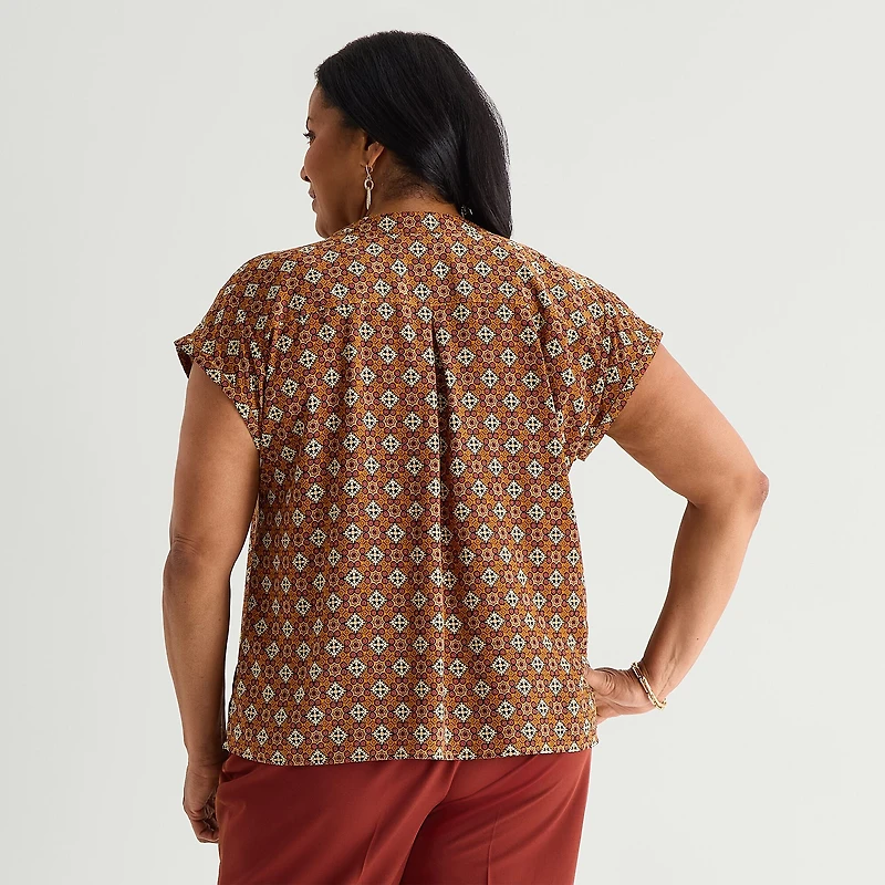 Liz Claiborne Womens Plus Crew Neck Short Sleeve Blouse