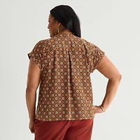 Liz Claiborne Womens Plus Crew Neck Short Sleeve Blouse