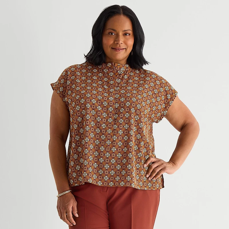 Liz Claiborne Womens Plus Crew Neck Short Sleeve Blouse