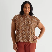 Liz Claiborne Womens Plus Crew Neck Short Sleeve Blouse