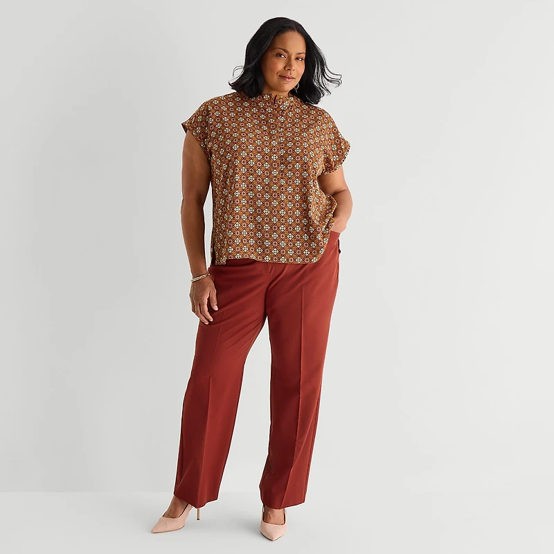 Liz Claiborne Womens Plus Crew Neck Short Sleeve Blouse