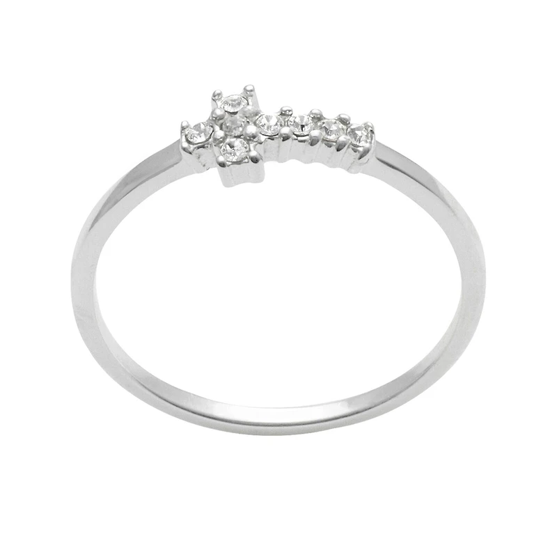 Itsy Bitsy Womens Crystal Sterling Silver Cross Delicate Midi  Band