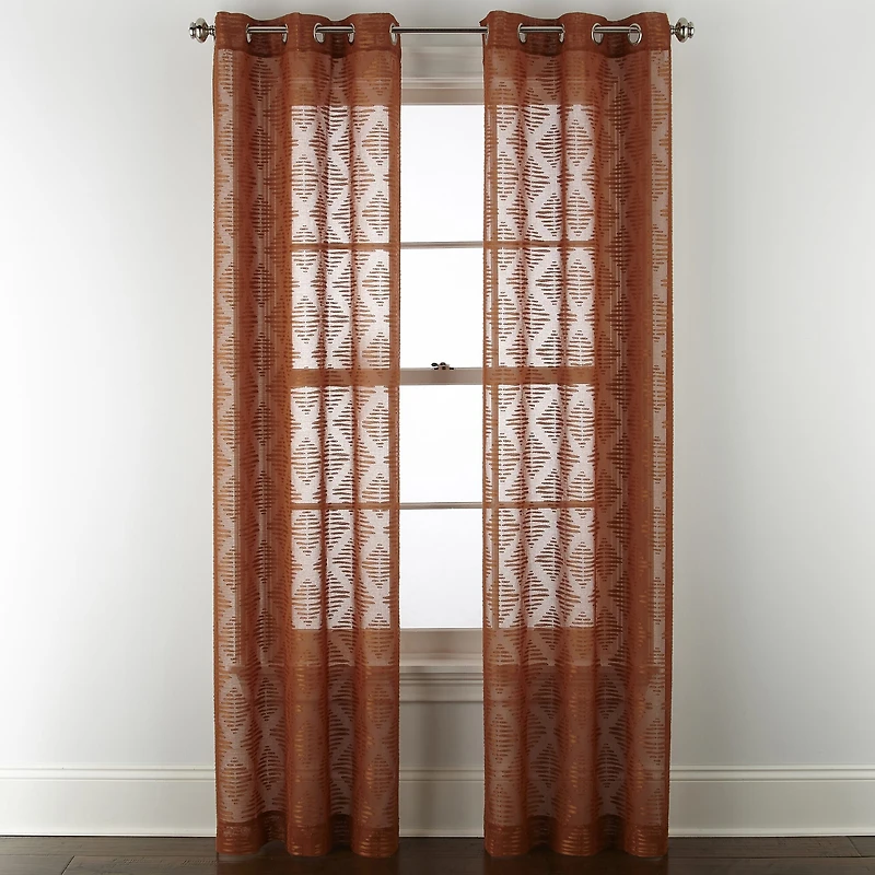 Distant Lands Diamond Clip Grommet Top Sheer Single Curtain Panel