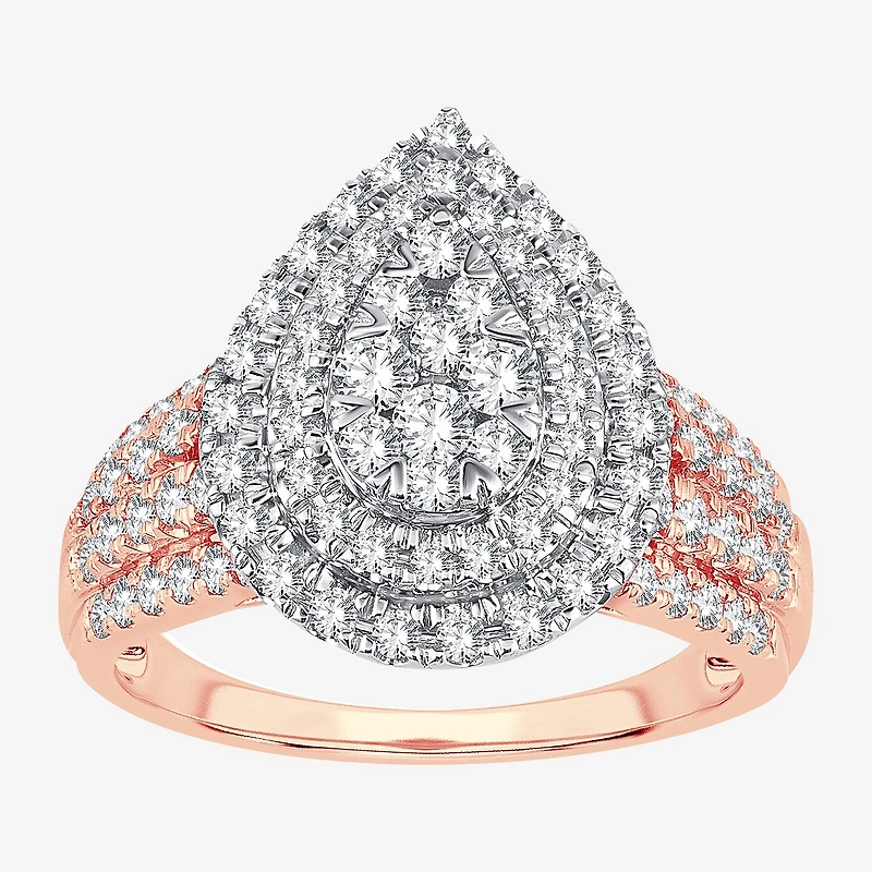 Womens 1 CT.T.W. Natural Diamond Pear Halo Engagement Ring