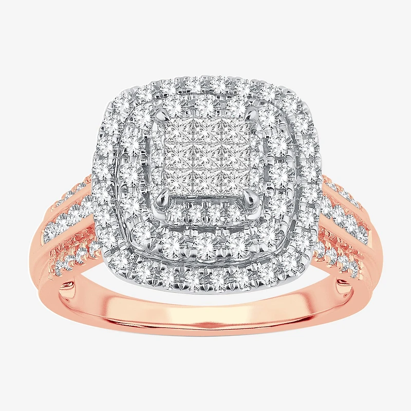 Womens 1 CT.T.W. Natural Diamond Cushion Halo Engagement Ring