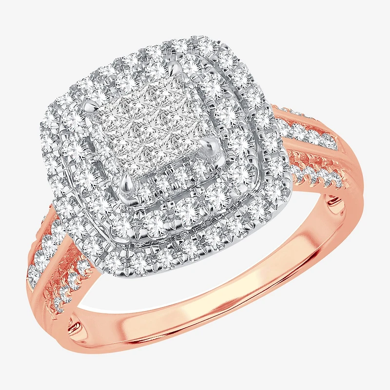 Womens 1 CT.T.W. Natural Diamond Cushion Halo Engagement Ring