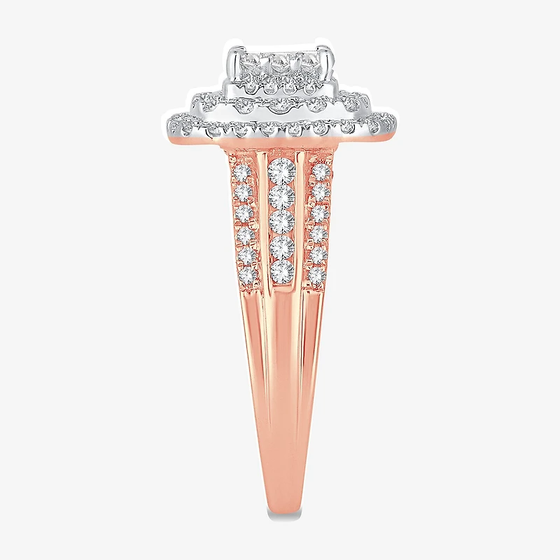 Womens 1 CT.T.W. Natural Diamond Cushion Halo Engagement Ring