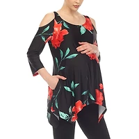 White Mark Maternity Womens Scoop Neck 3/4 Sleeve Tunic Top