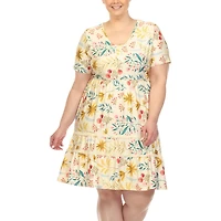 White Mark Womens Plus Scoop Neck Short Sleeve Fitted Floral Fit + Flare Dress