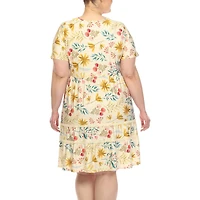 White Mark Womens Plus Scoop Neck Short Sleeve Fitted Floral Fit + Flare Dress