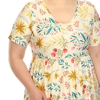 White Mark Womens Plus Scoop Neck Short Sleeve Fitted Floral Fit + Flare Dress