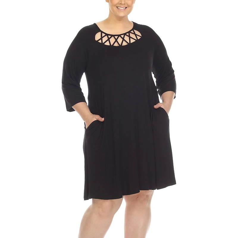 White Mark Womens Plus 3/4 Sleeve Swing Dresses
