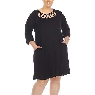 White Mark Womens Plus 3/4 Sleeve Swing Dresses