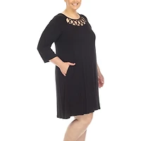 White Mark Womens Plus 3/4 Sleeve Swing Dresses