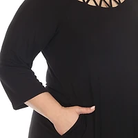 White Mark Womens Plus 3/4 Sleeve Swing Dresses