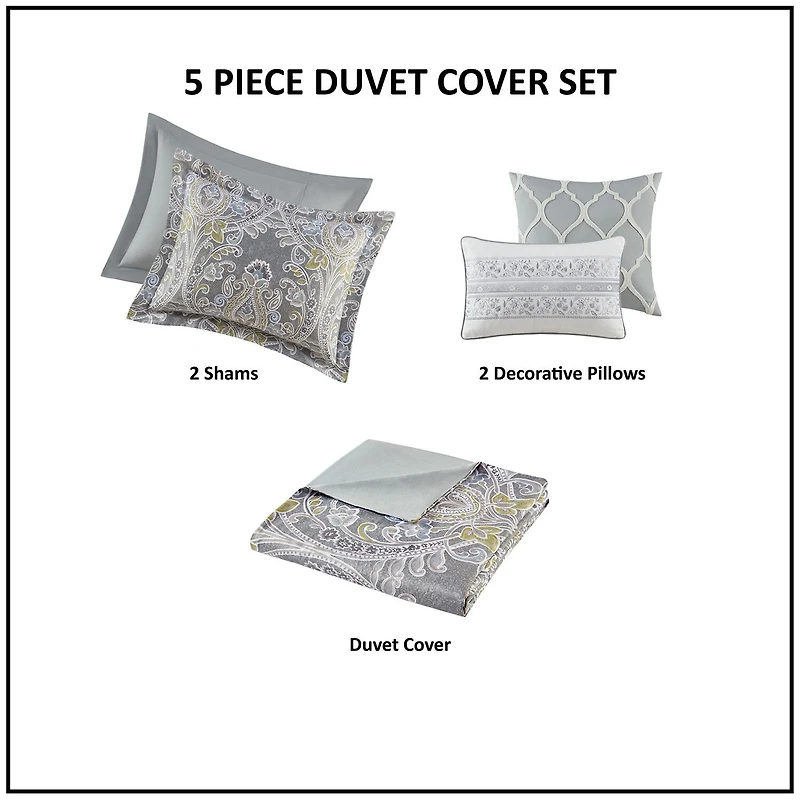 Harbor House Hallie 5-pc. Cotton Damask and Scroll Duvet Cover Set