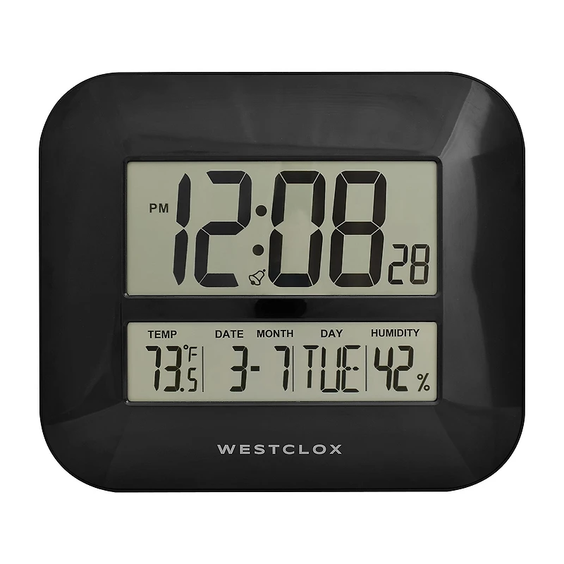 Westclox Black Digital With Date & Temp Silent/Non-Ticking Wall Clock