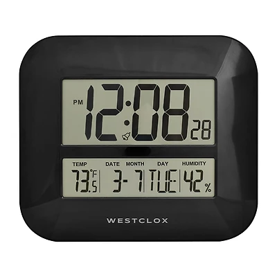 Westclox Black Digital With Date & Temp Silent/Non-Ticking Wall Clock
