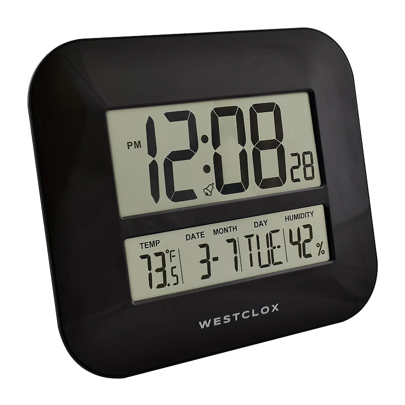 Westclox Black Digital With Date & Temp Silent/Non-Ticking Wall Clock