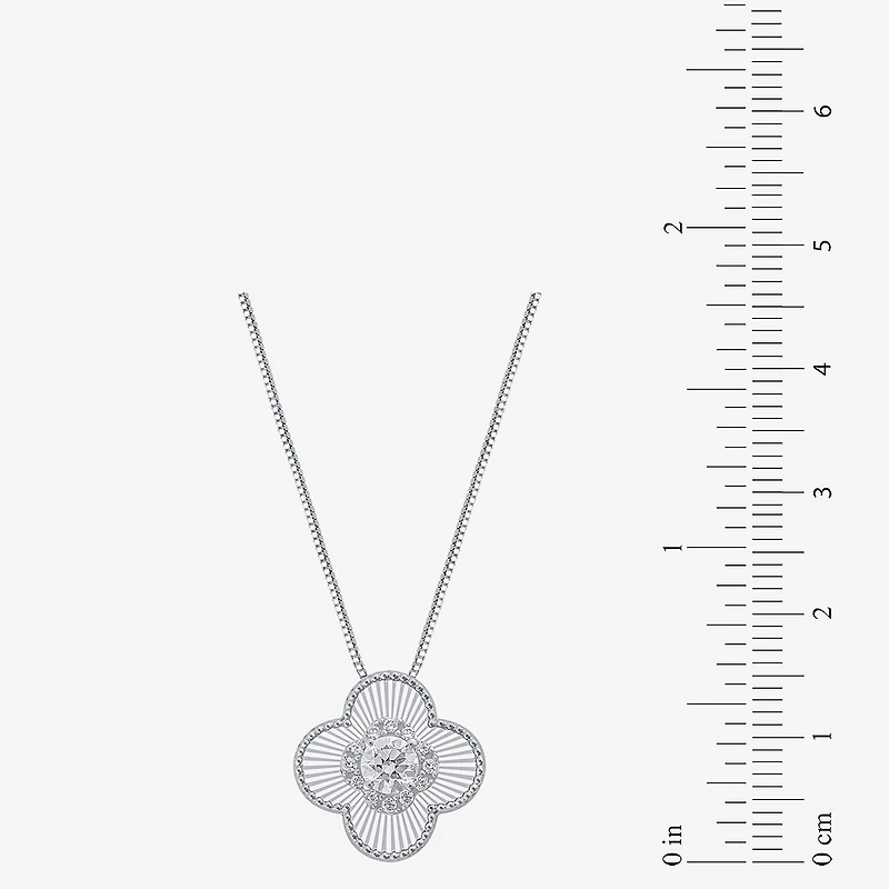 Diamond Blossom (G / Si2) Womens 1/2 CT. T.W. Lab Grown White 10K Gold Clover 18 Inch Pendant Necklace