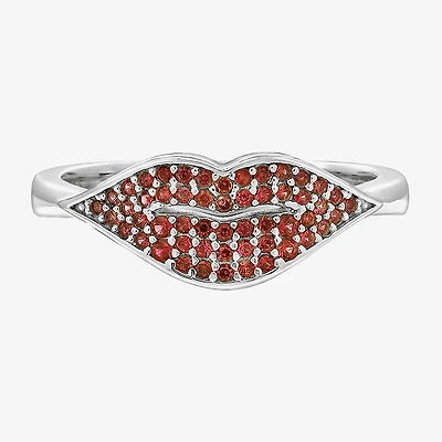 Diamonart Marilyn Monroe Womens Red Cubic Zirconia Platinum Over Silver Round Signet Ring