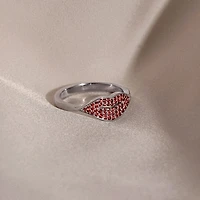 Diamonart Marilyn Monroe Womens Red Cubic Zirconia Platinum Over Silver Round Signet Ring