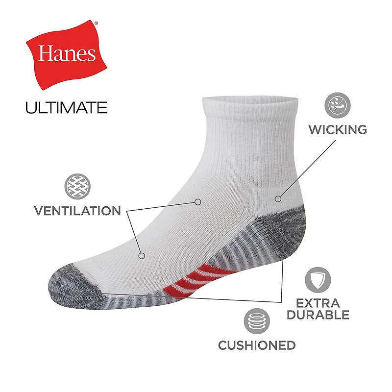 Hanes Little & Big Kid Boys Multi-Pack 10 Pair Quarter Ankle Socks