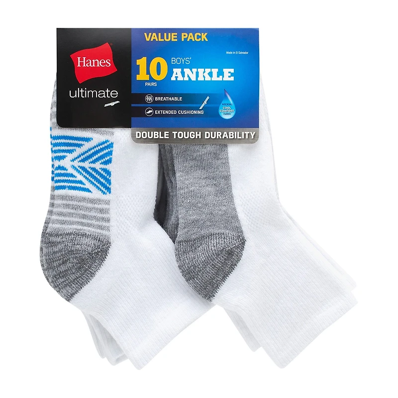 Hanes Little & Big Kid Boys Multi-Pack 10 Pair Quarter Ankle Socks