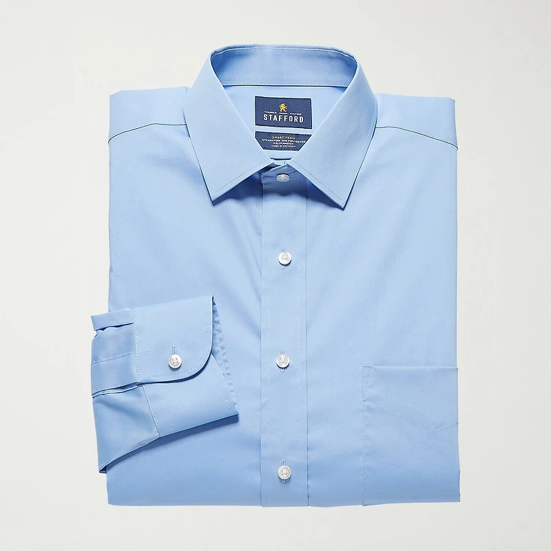 Stafford Smart Tech Magna Ready® Mens Regular Fit Easy-on + Easy-off Sensory Friendly Adaptive Stretch Fabric Wrinkle Free Long Sleeve Dress Shirt