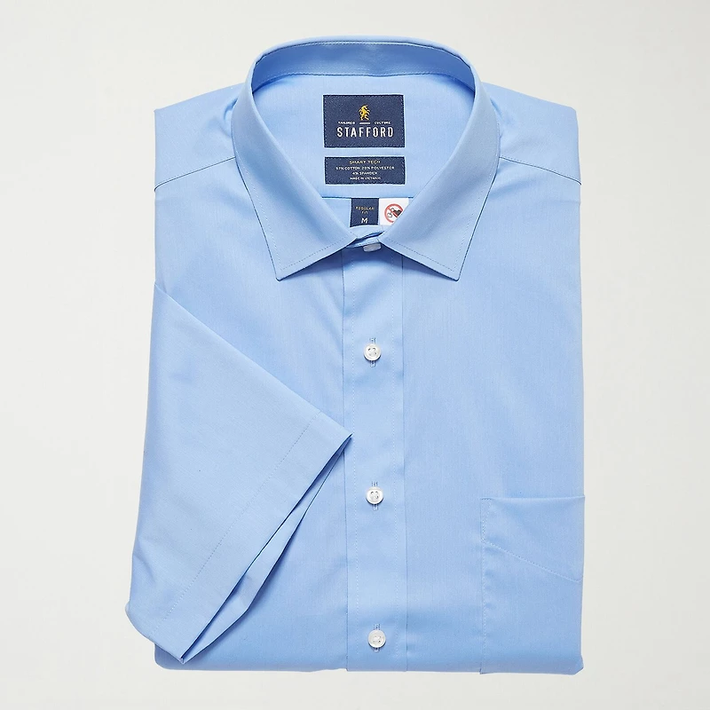 Stafford Smart Tech Magna Ready® Mens Regular Fit Easy-on + Easy-off Sensory Friendly Adaptive Stretch Fabric Wrinkle Free Short Sleeve Dress Shirt