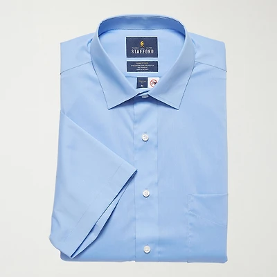 Stafford Smart Tech Magna Ready® Mens Regular Fit Easy-on + Easy-off Sensory Friendly Adaptive Stretch Fabric Wrinkle Free Short Sleeve Dress Shirt
