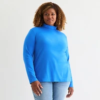 St. John's Bay Womens Long Sleeve Mock Neck Top Plus