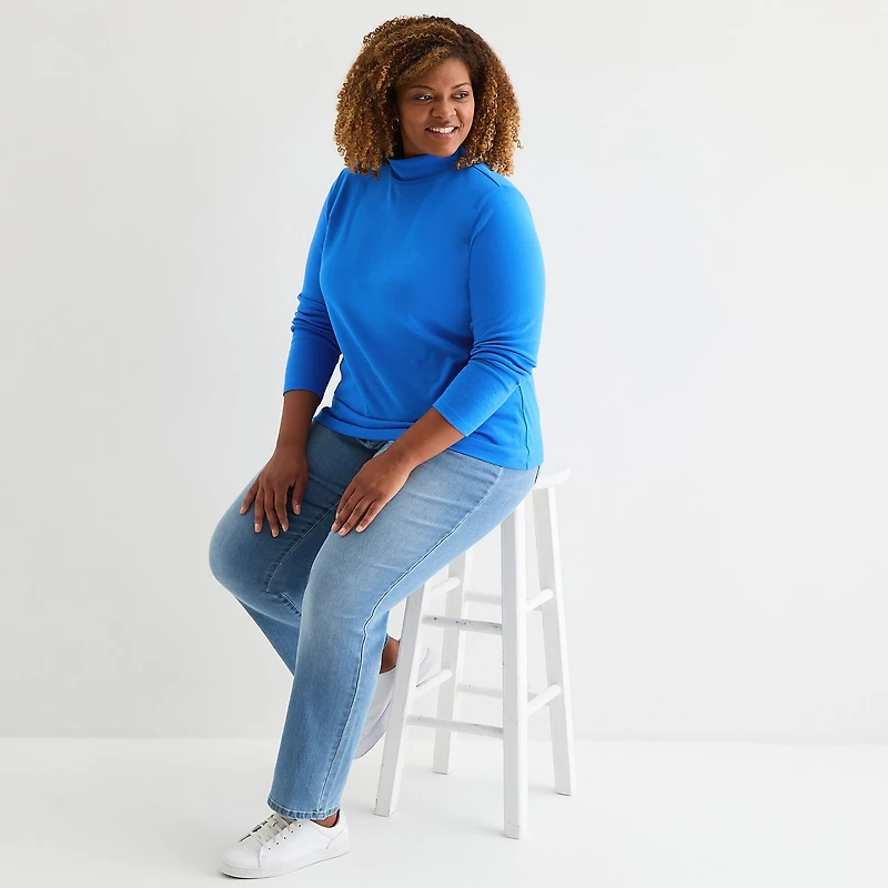 St. John's Bay Womens Long Sleeve Mock Neck Top Plus