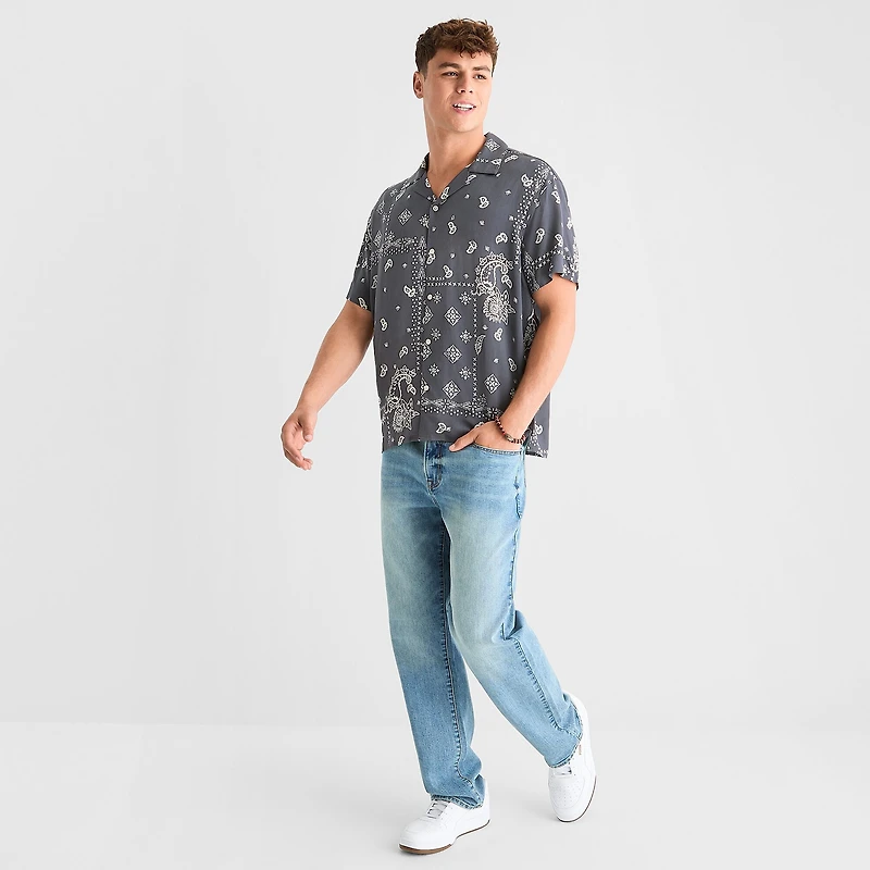 Arizona Mens Short Sleeve Regular Fit Button-Down Shirt