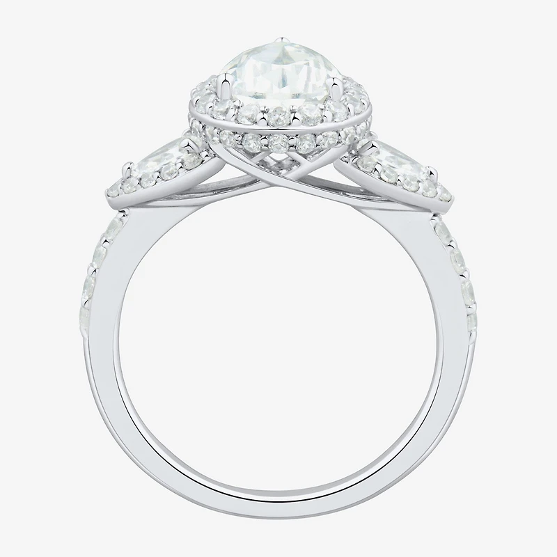 Womens 3 CT. T.W. Lab Grown White Diamond 14K Gold Pear Side Stone 3-Stone Engagement Ring
