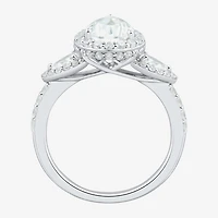 Womens 3 CT. T.W. Lab Grown White Diamond 14K Gold Pear Side Stone 3-Stone Engagement Ring