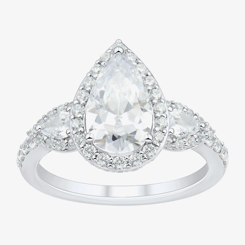 Womens 3 CT. T.W. Lab Grown White Diamond 14K Gold Pear Side Stone 3-Stone Engagement Ring