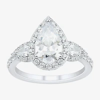 Womens 3 CT. T.W. Lab Grown White Diamond 14K Gold Pear Side Stone 3-Stone Engagement Ring
