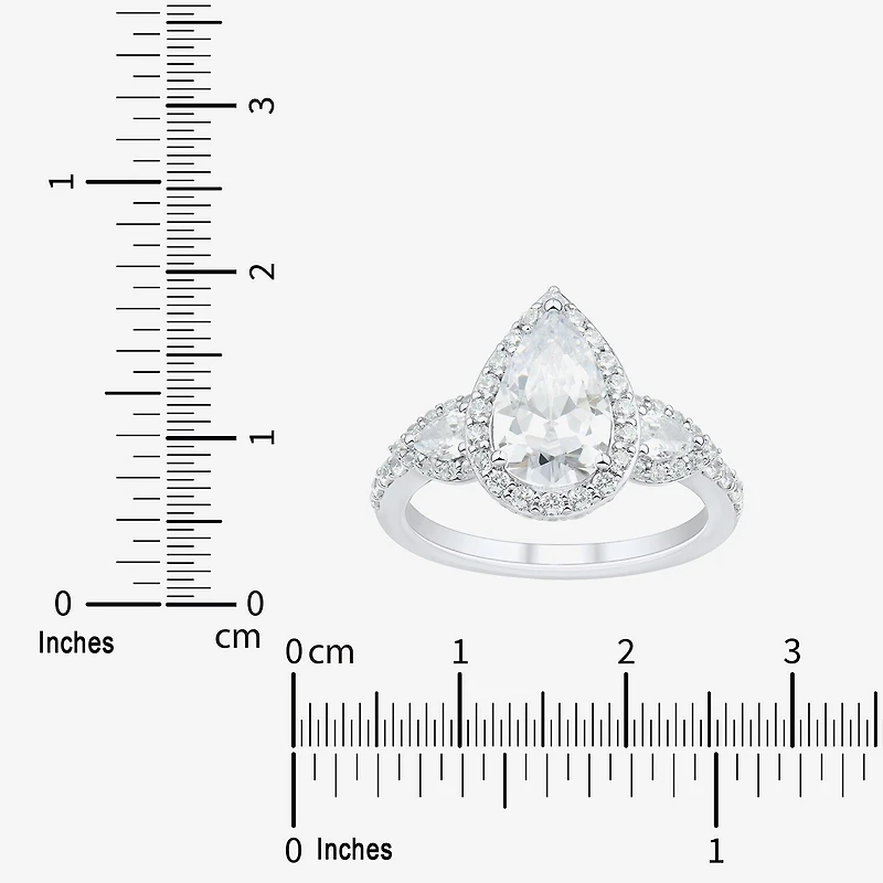 Womens 3 CT. T.W. Lab Grown White Diamond 14K Gold Pear Side Stone 3-Stone Engagement Ring