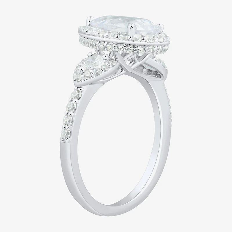 Womens 3 CT. T.W. Lab Grown White Diamond 14K Gold Pear Side Stone 3-Stone Engagement Ring
