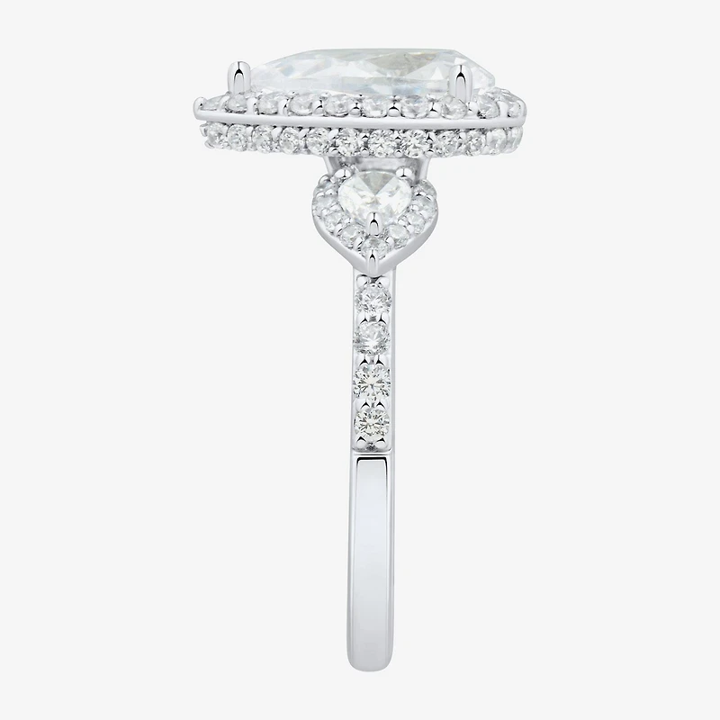 Womens 3 CT. T.W. Lab Grown White Diamond 14K Gold Pear Side Stone 3-Stone Engagement Ring