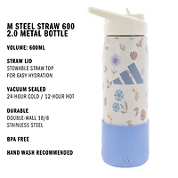 adidas M Steel Straw 600 Metal Floral Water Bottle