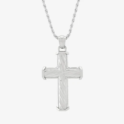 Cross Mens Sterling Silver Cross 20 Inch Pendant Necklace