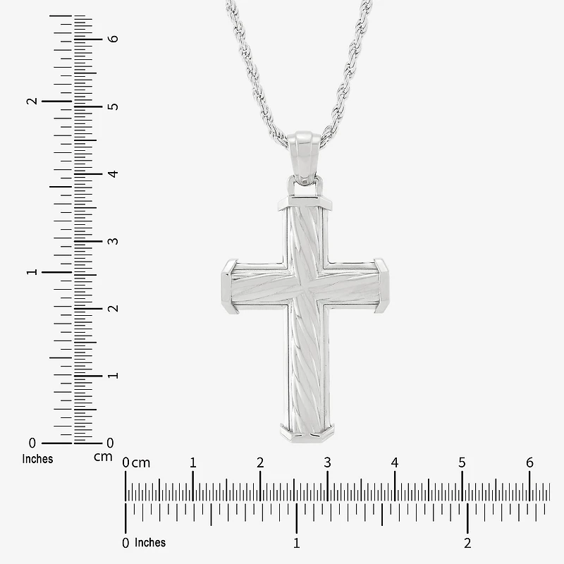 Cross Mens Sterling Silver Cross 20 Inch Pendant Necklace