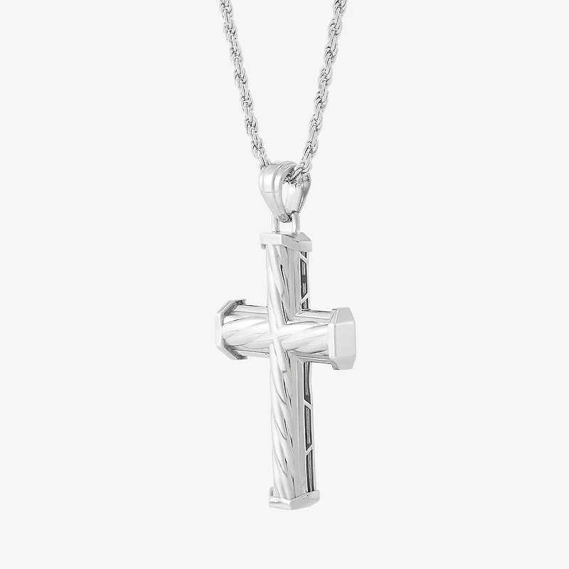 Cross Mens Sterling Silver Cross 20 Inch Pendant Necklace