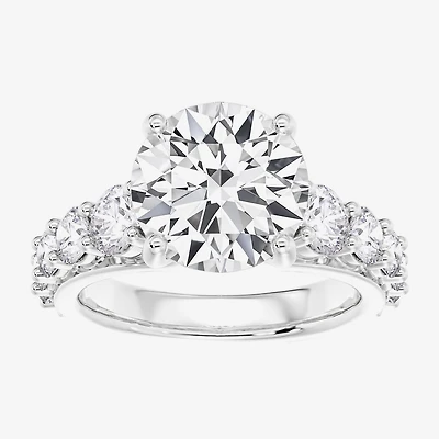 (F / Vs2) Womens 4 CT. T.W. Lab Grown White Diamond 14K Gold Round Side Stone Engagement Ring
