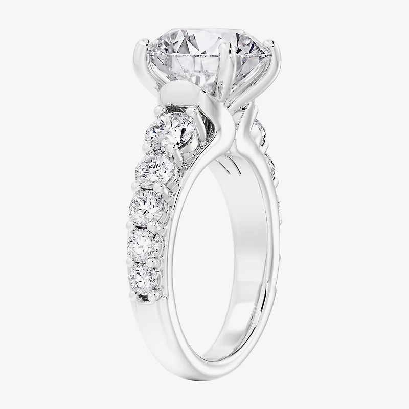 (F / Vs2) Womens 4 CT. T.W. Lab Grown White Diamond 14K Gold Round Side Stone Engagement Ring